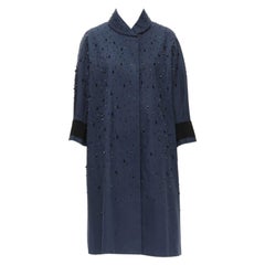 PRADA 2015 blue cotton crystal rhinestone embellished cocoon coat IT38 XS