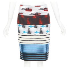 PRADA 2015 Rabbit Trick Race Car stripe knit patchwork pencil skirt IT40 S