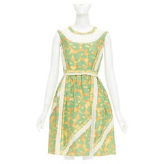 PRADA 2015 Runway green orange raw edge brocade stitch patchwork dress IT40 S