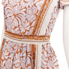 PRADA 2015 Runway purple brown floral jacquard overlocked stitch dress IT38 XS