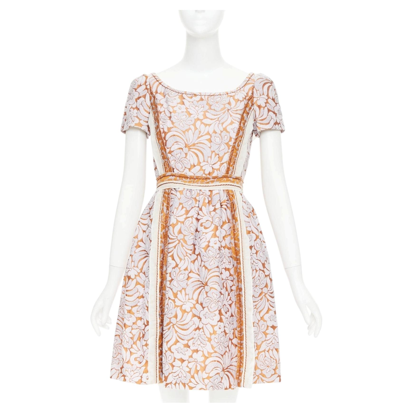 Pre-owned Prada 2015 Runway Purple Brown Floral Jacquard Overlocked Stitch Dress It38 Xs