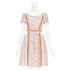 PRADA 2015 Runway purple brown floral jacquard overlocked stitch dress IT38 XS