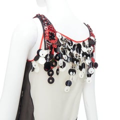PRADA 2015 Runway red cream 100% silk pailette neckline dress IT36 XXS