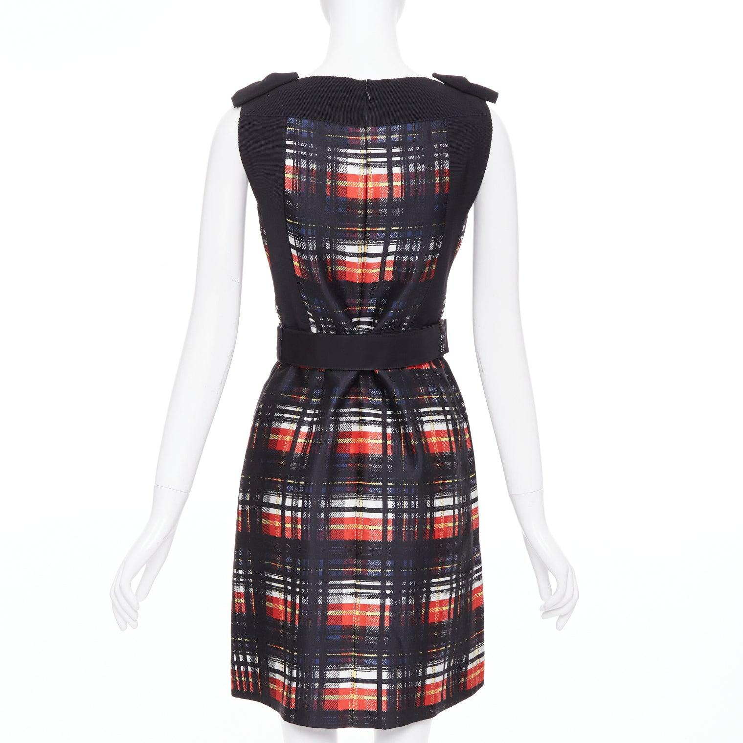 PRADA 2015 Runway Vampire noir rouge laine soie nœud épaule robe ceinturée IT38 XS. Pour femmes en vente