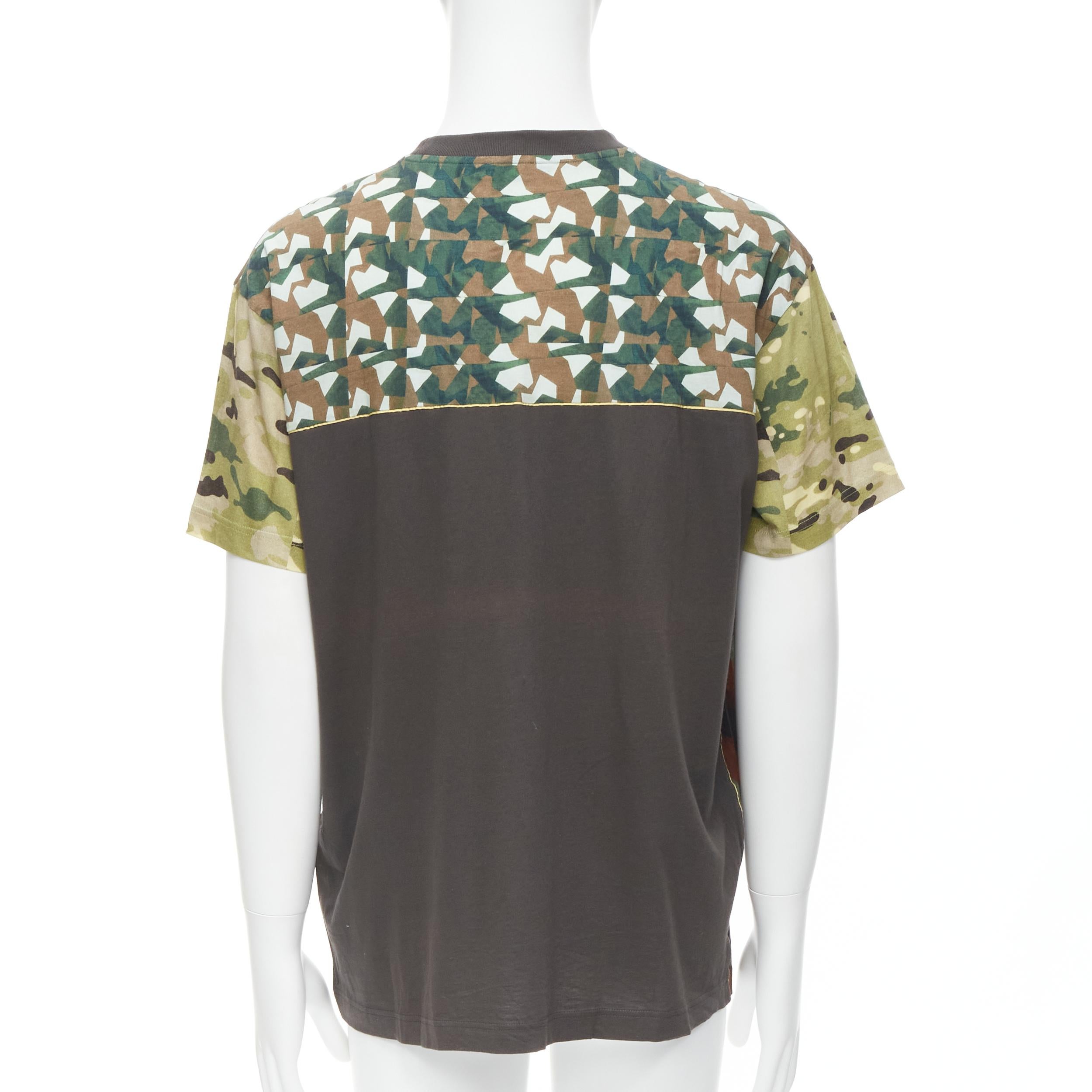 Brown PRADA 2016 100% cotton green mixed geometric print patch pocket t shirt XL