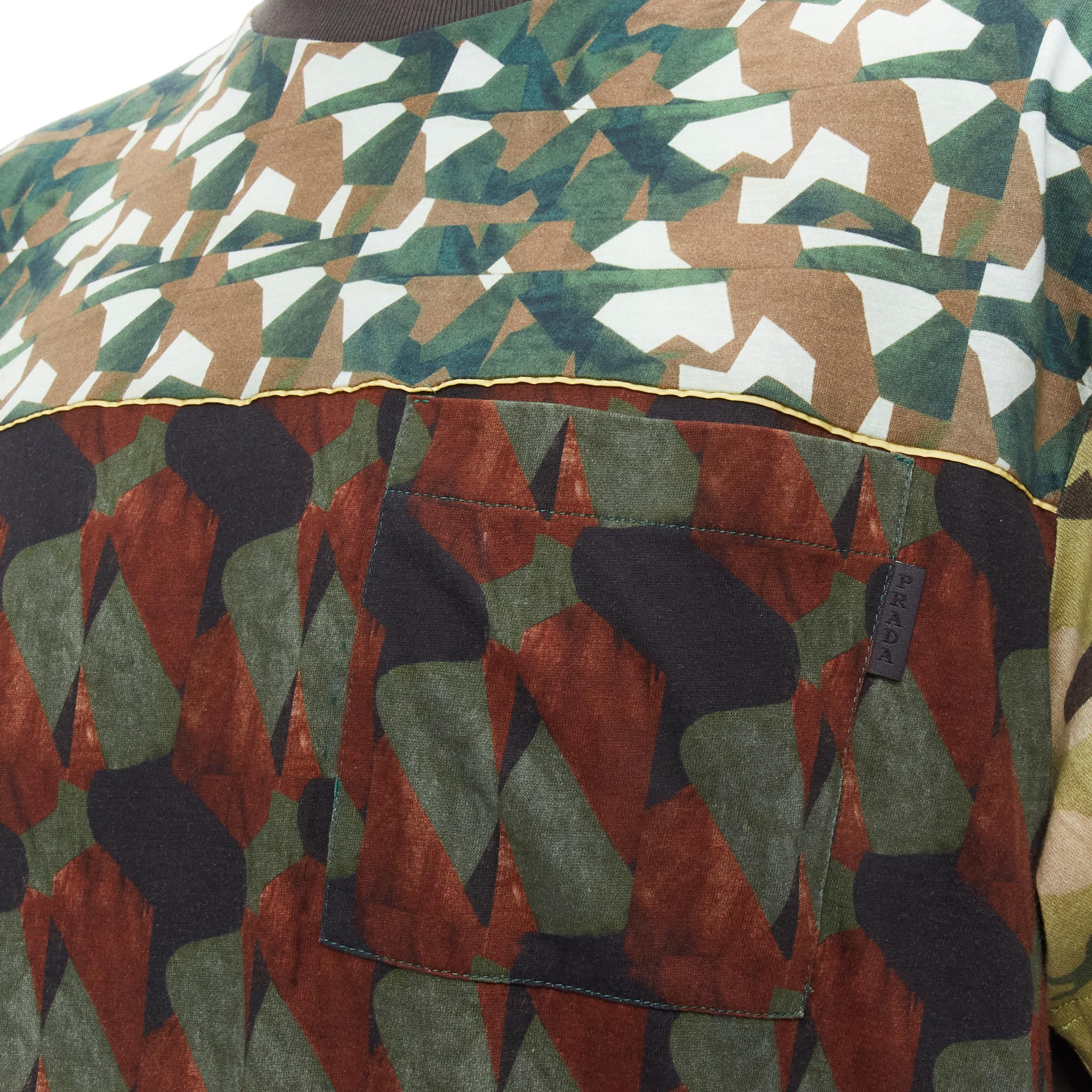 Women's PRADA 2016 100% cotton green mixed geometric print patch pocket t shirt XL