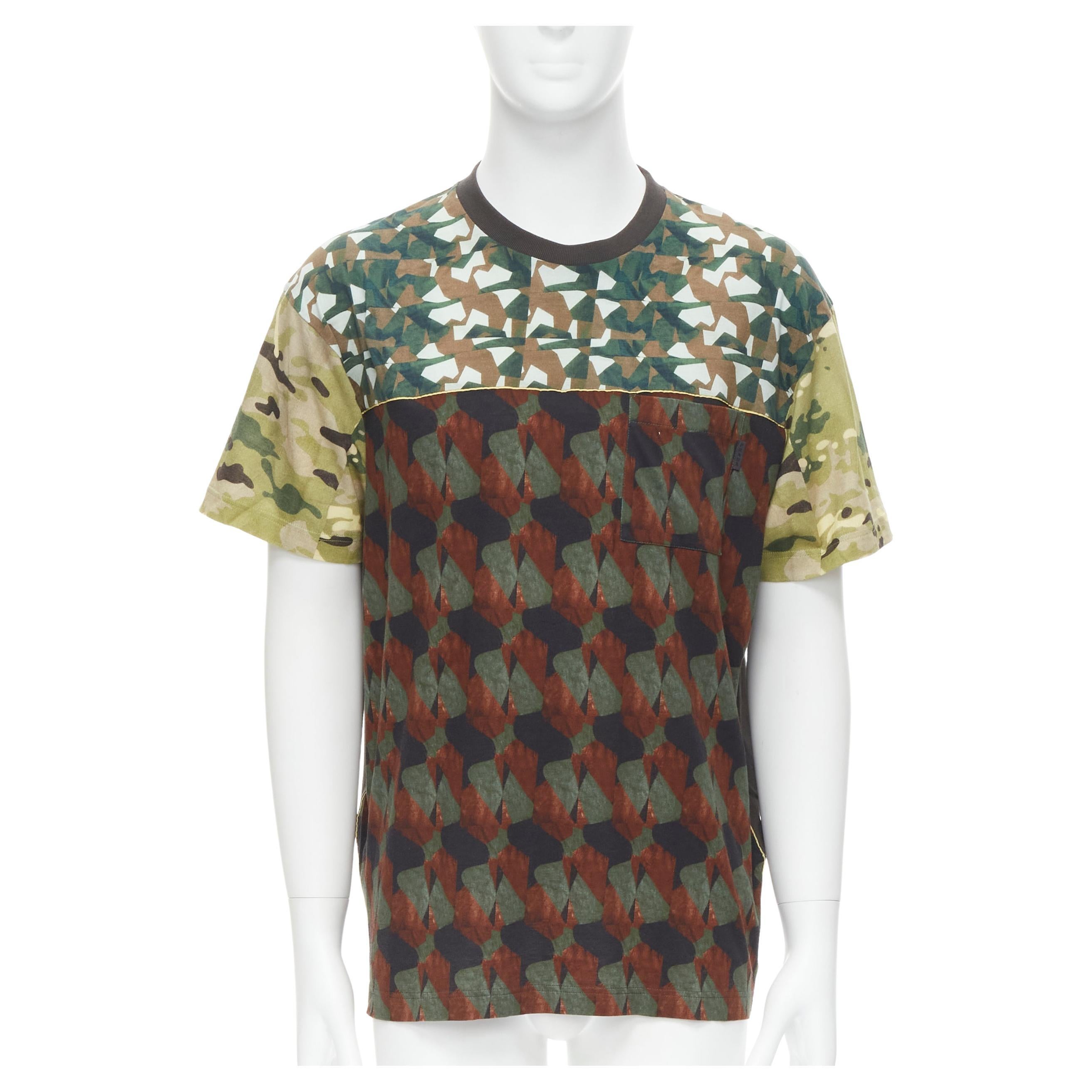 PRADA 2016 100% cotton green mixed geometric print patch pocket t shirt XL