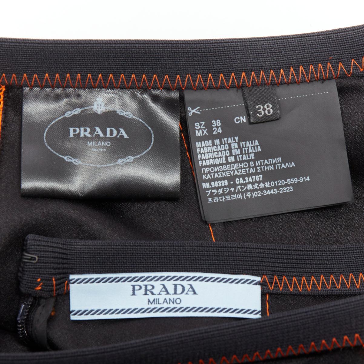 PRADA 2016 100% soie  jupe à ourlet coulissant noir et jaune IT38 XS en vente 3