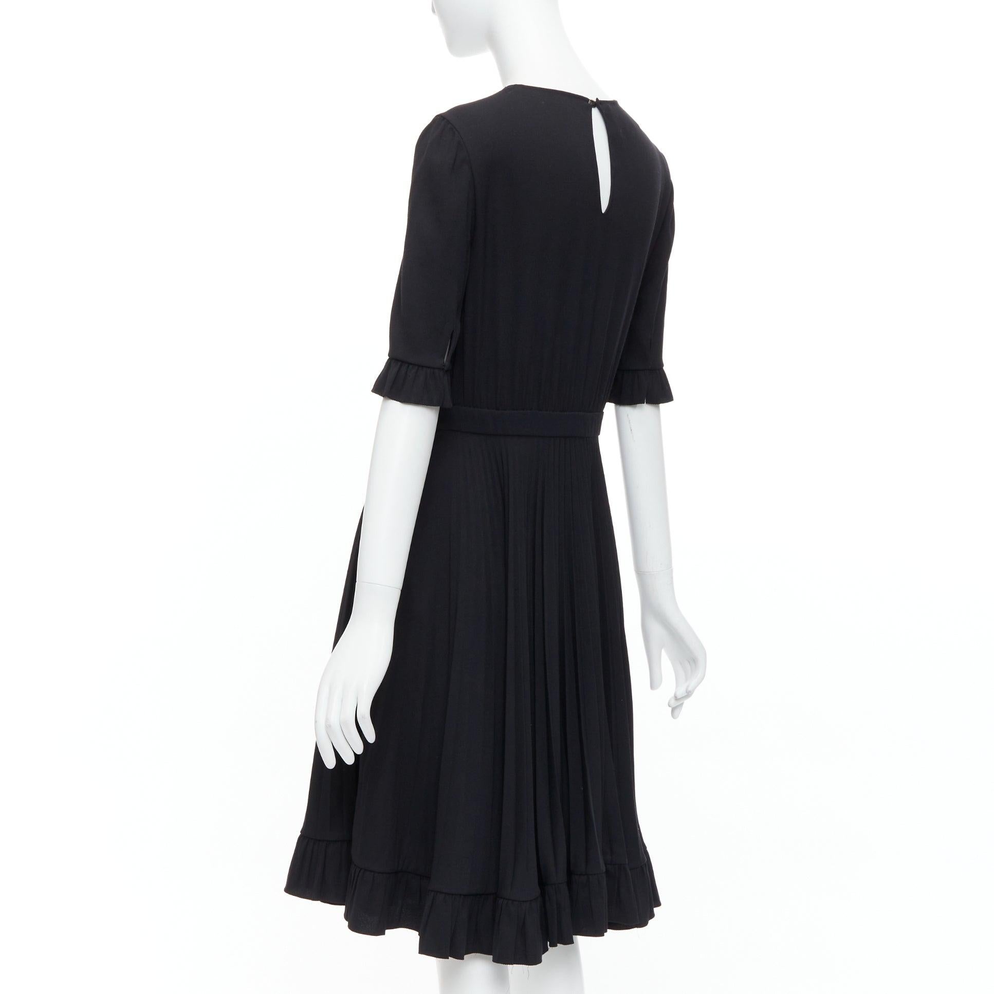 PRADA 2016 black ruffle cuff hem A-line pleated crew neck midi dress IT40 S 1