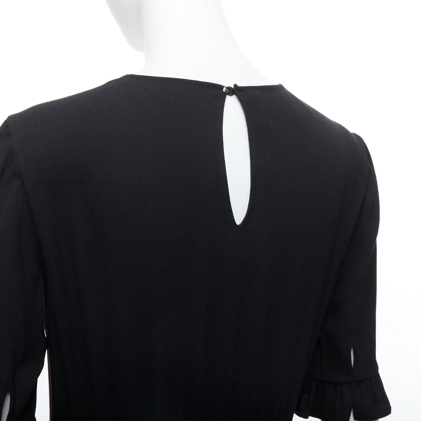 PRADA 2016 black ruffle cuff hem A-line pleated crew neck midi dress IT40 S 2