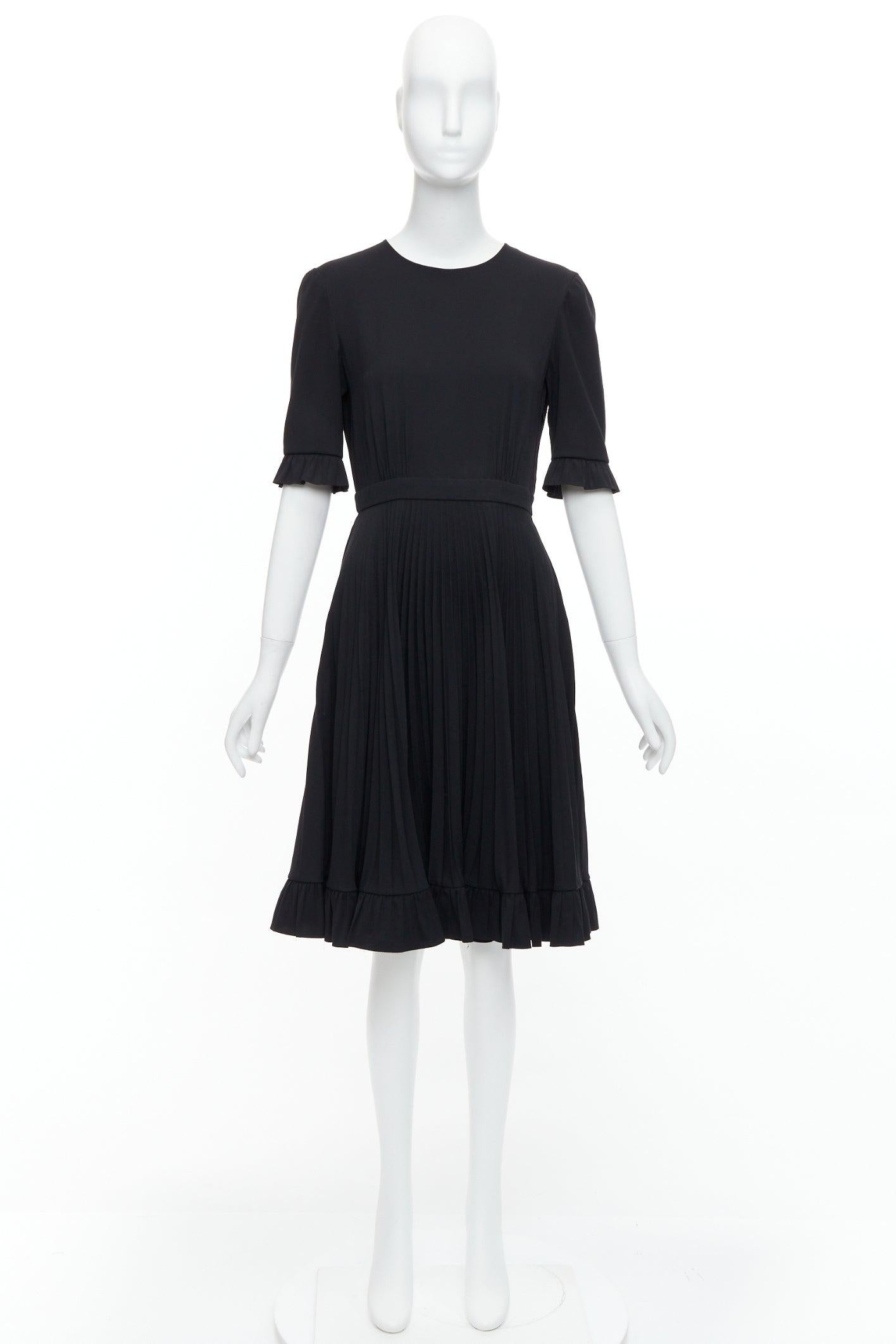 PRADA 2016 black ruffle cuff hem A-line pleated crew neck midi dress IT40 S 4