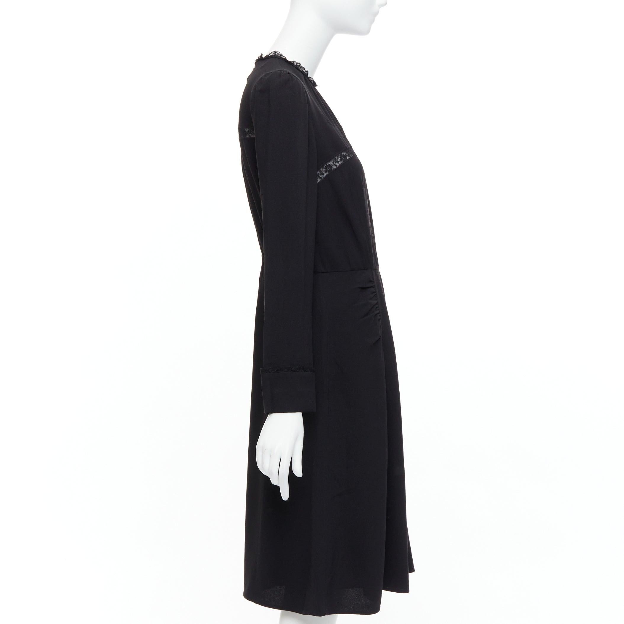 PRADA 2016 black sheer lace applique pleated sides fit flare dress IT40 S In Good Condition For Sale In Hong Kong, NT