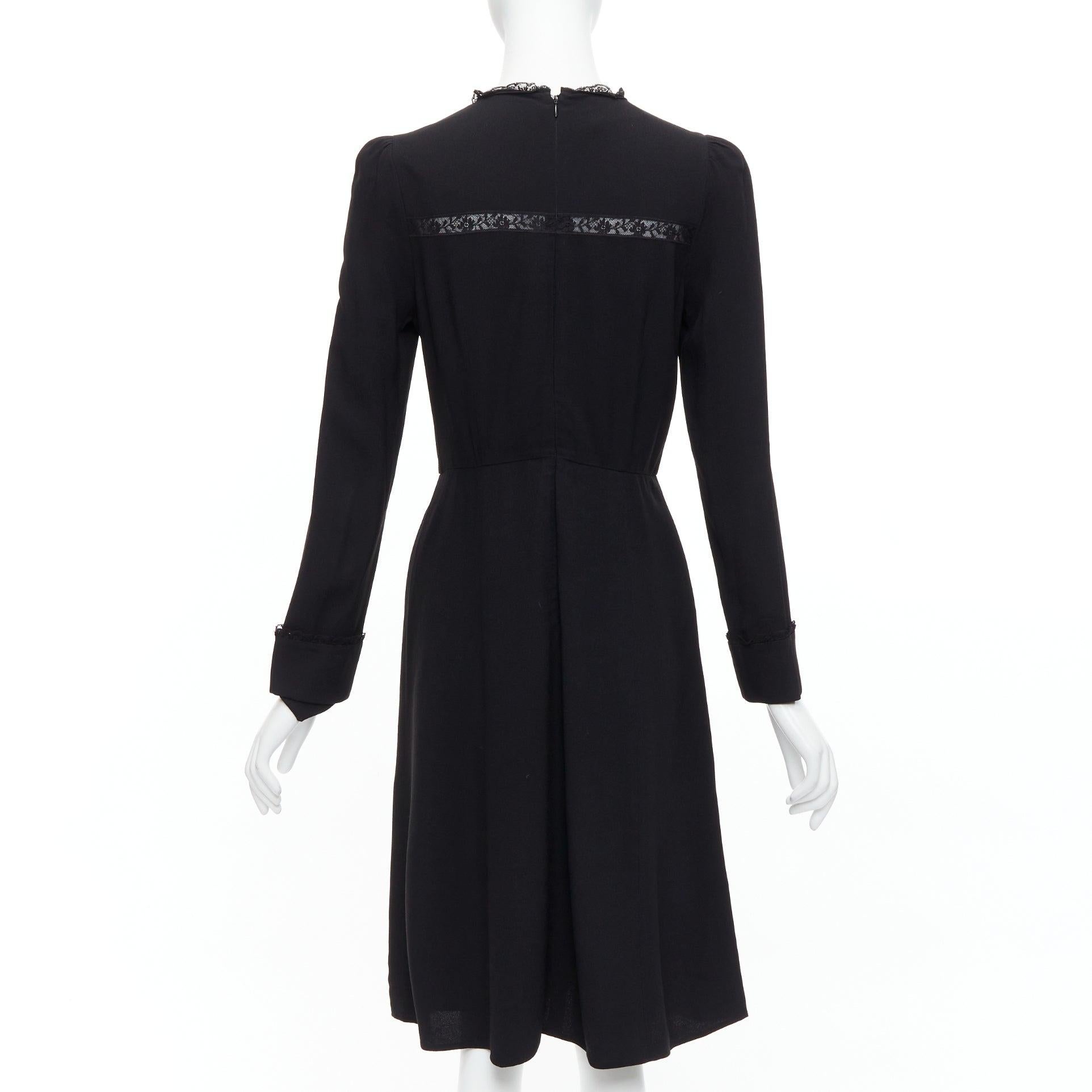 Women's PRADA 2016 black sheer lace applique pleated sides fit flare dress IT40 S For Sale