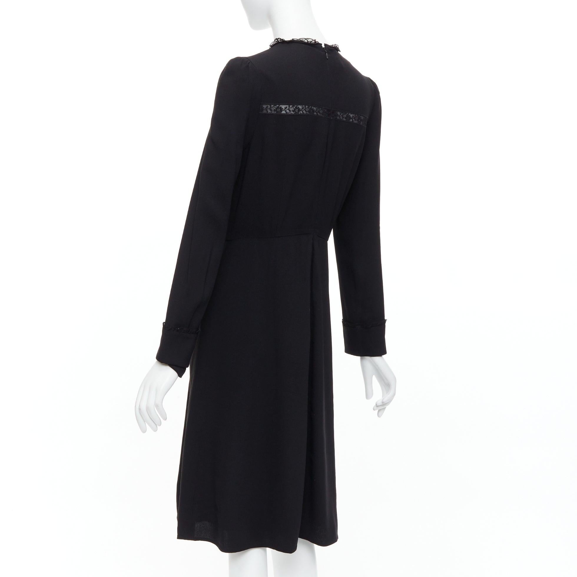 PRADA 2016 black sheer lace applique pleated sides fit flare dress IT40 S For Sale 1