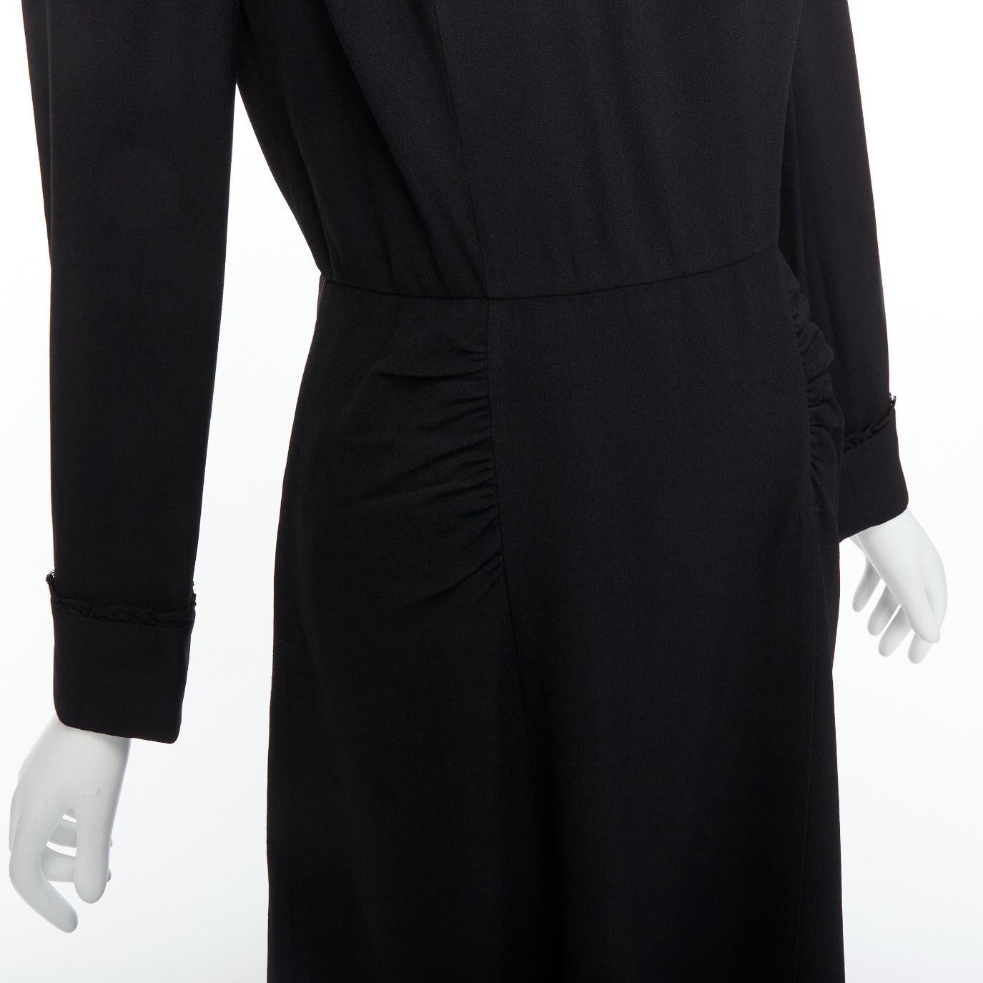 PRADA 2016 black sheer lace applique pleated sides fit flare dress IT40 S For Sale 2