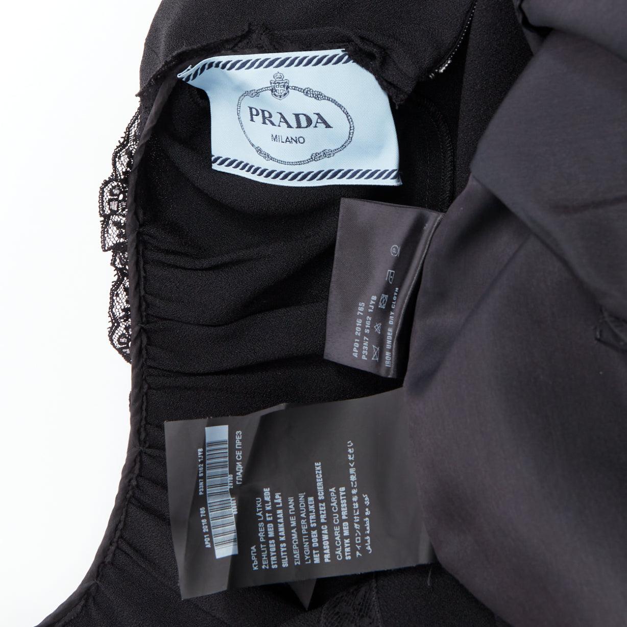 PRADA 2016 noir dentelle transparente appliquée sur les côtés plissés robe flare fit IT40 S 4
