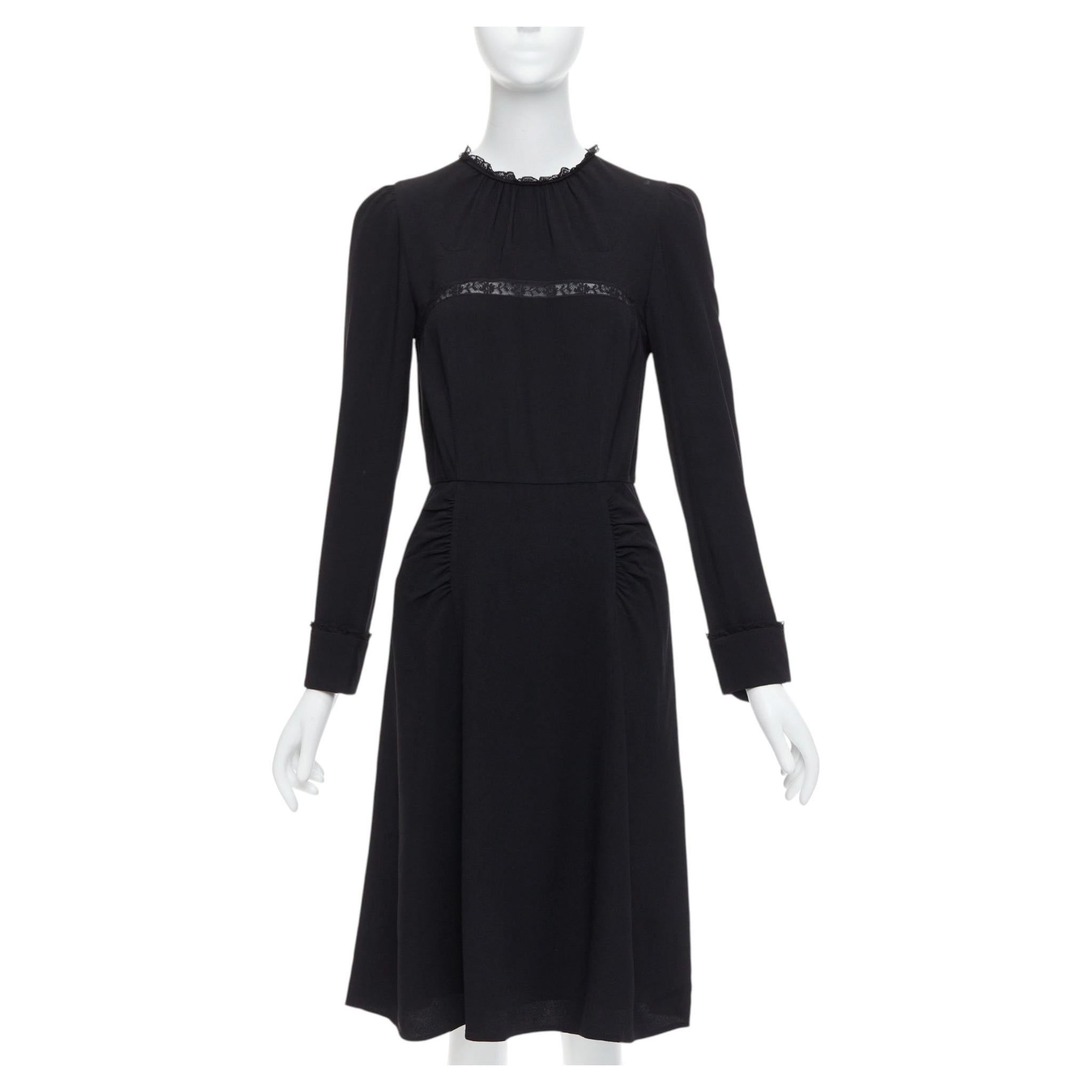 Pre-owned Miuccia Prada Prada 2016 Black Sheer Lace Applique Pleated Sides Fit Flare Dress It40 S
