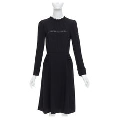 PRADA 2016 black sheer lace applique pleated sides fit flare dress IT40 S