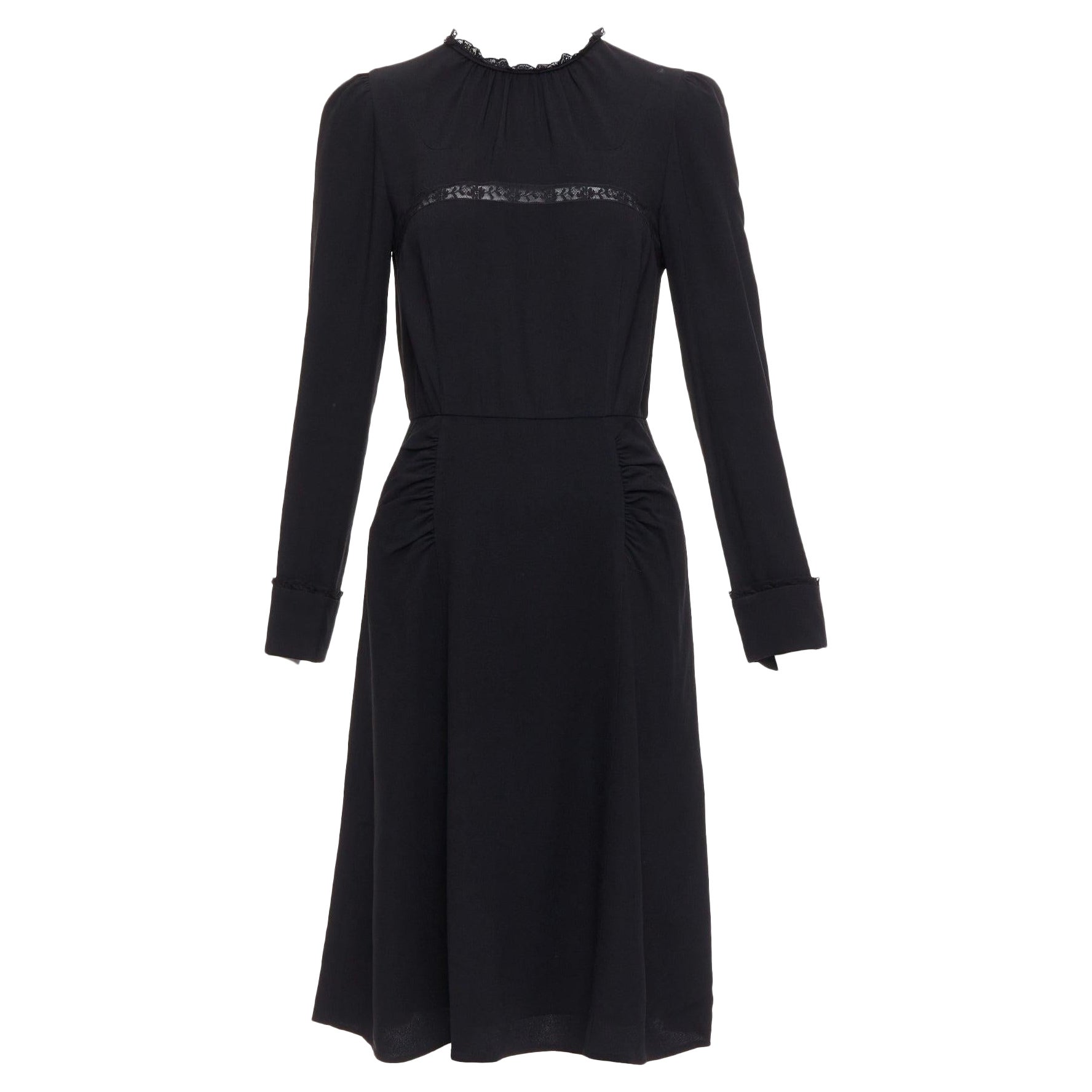 PRADA 2016 noir dentelle transparente appliquée sur les côtés plissés robe flare fit IT40 S