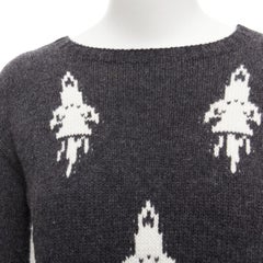 PRADA 2016 grey cream rocket intarsia long sleeve bateau sweater IT42 M