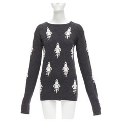 PRADA 2016 grey cream rocket intarsia long sleeve bateau sweater IT42 M