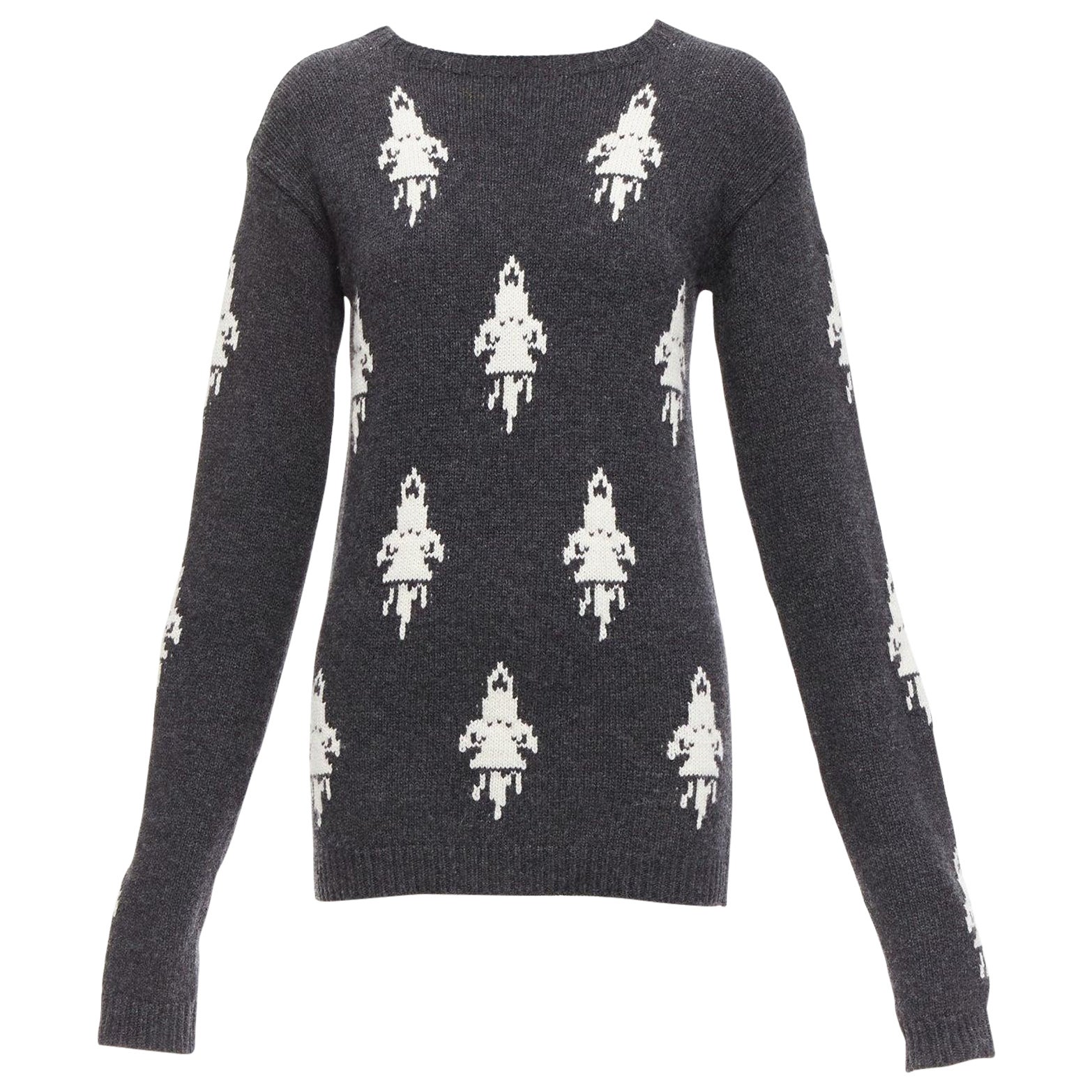 Pull bateau à manches longues intarsia rocket gris PRADA 2016 taille IT 42 M