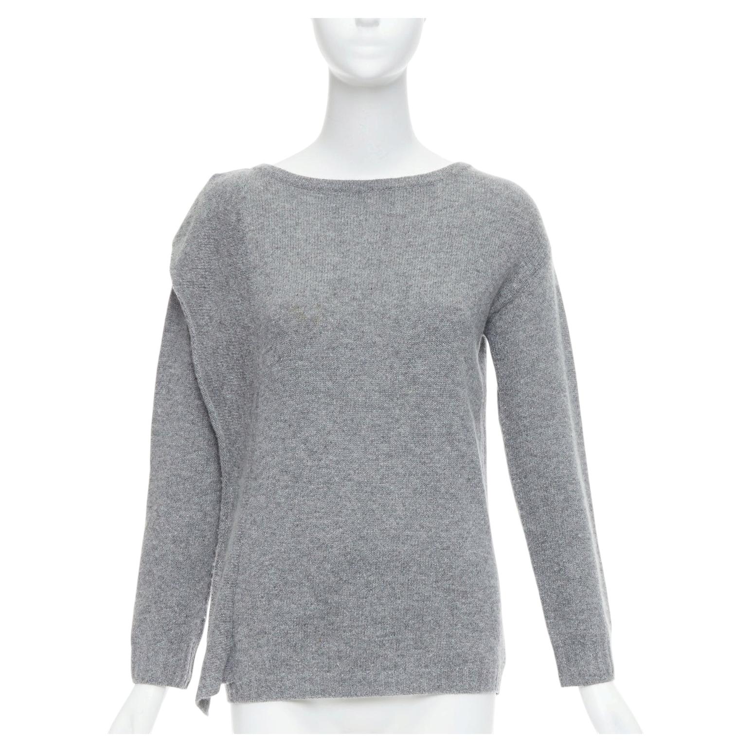 Pre-owned Miuccia Prada Prada 2016 Grey Wool Cashmere Side Panel Asymmetric Sweater It38 Xs In Gray