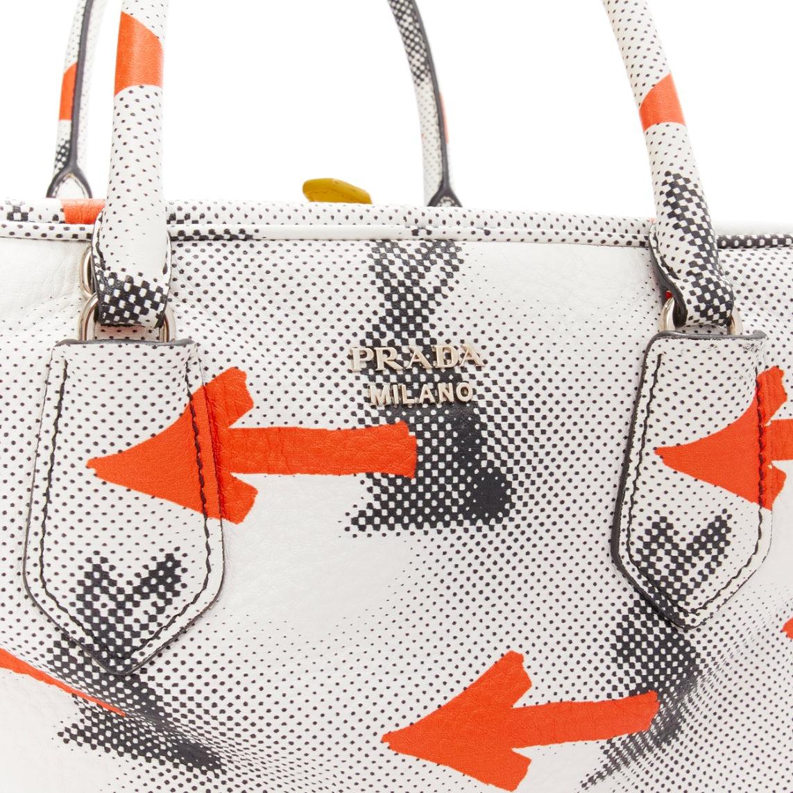 PRADA 2016 Inside Bauletto white rabbit arrows yellow leather bag For Sale 2