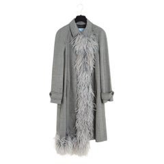Prada 2016 Manteau 40IT Oversized Grey Wool and Feathers Trench Coat UK8 US6/10
