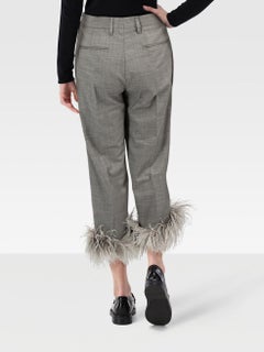 Prada 2016 Manteau Grey Wool & Ostrich Feathers Trousers Size L