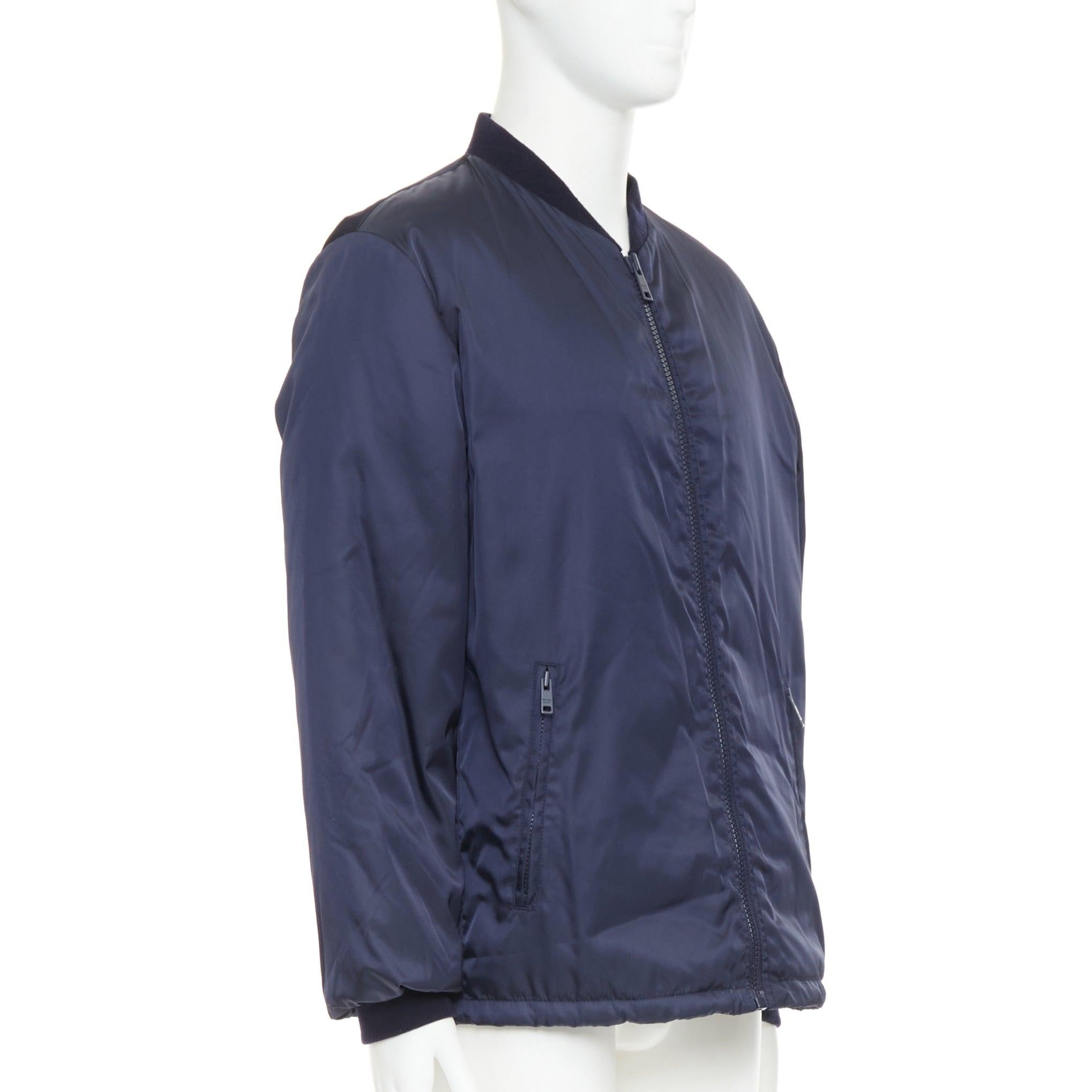PRADA 2016 navy nylon zip pockets padded down oversized bomber jacket IT52 XL Bon état - En vente à Hong Kong, NT
