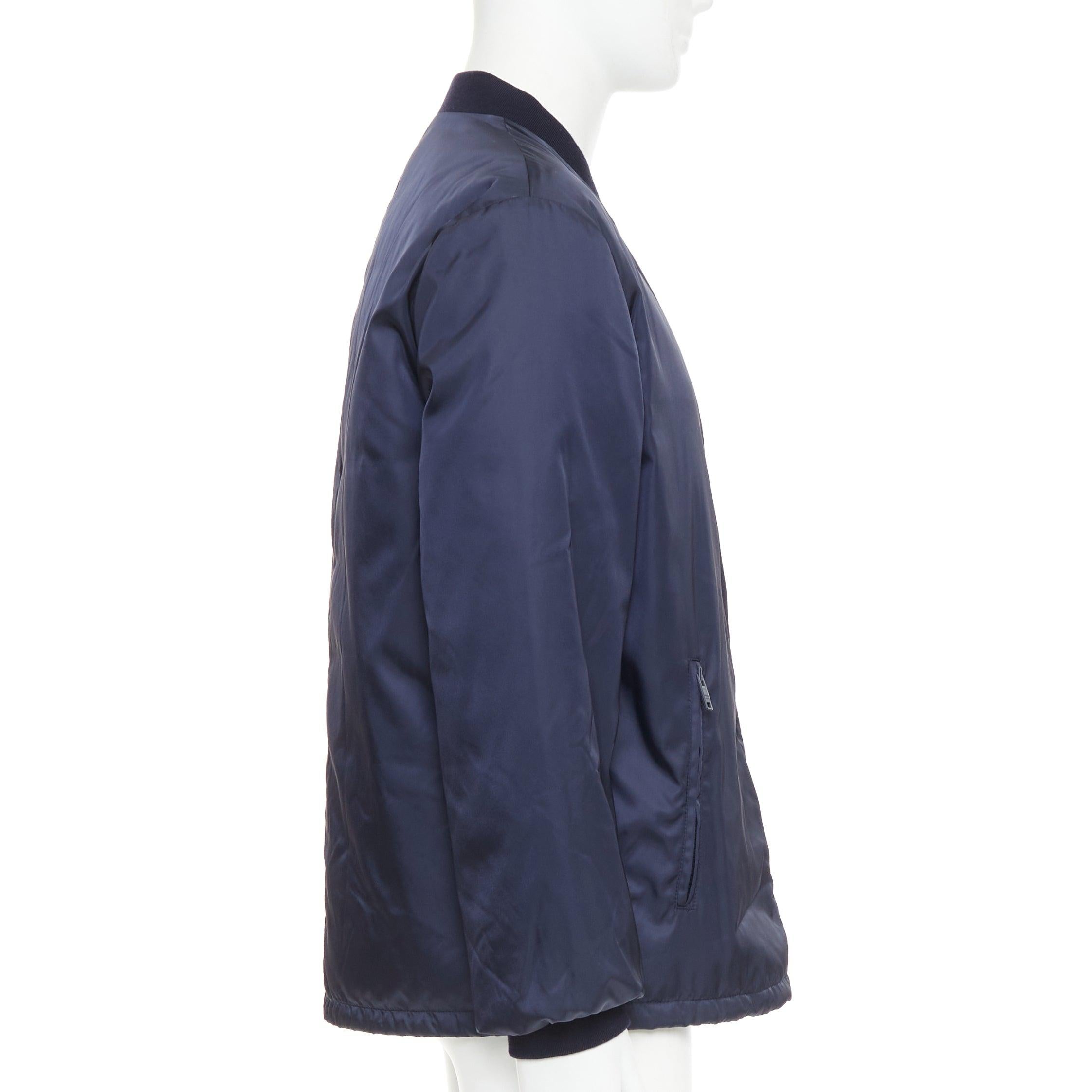 PRADA 2016 navy nylon zip pockets padded down oversized bomber jacket IT52 XL Pour hommes en vente