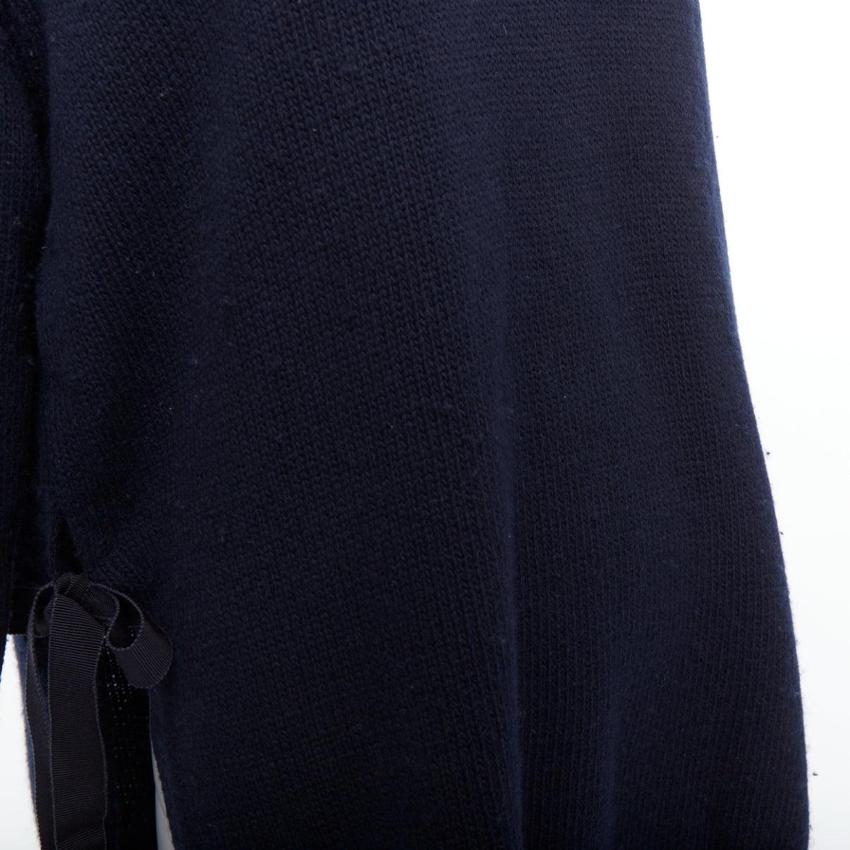 PRADA 2016 navy wool cashmere ribbon tie side crew neck sweater IT42 M 3