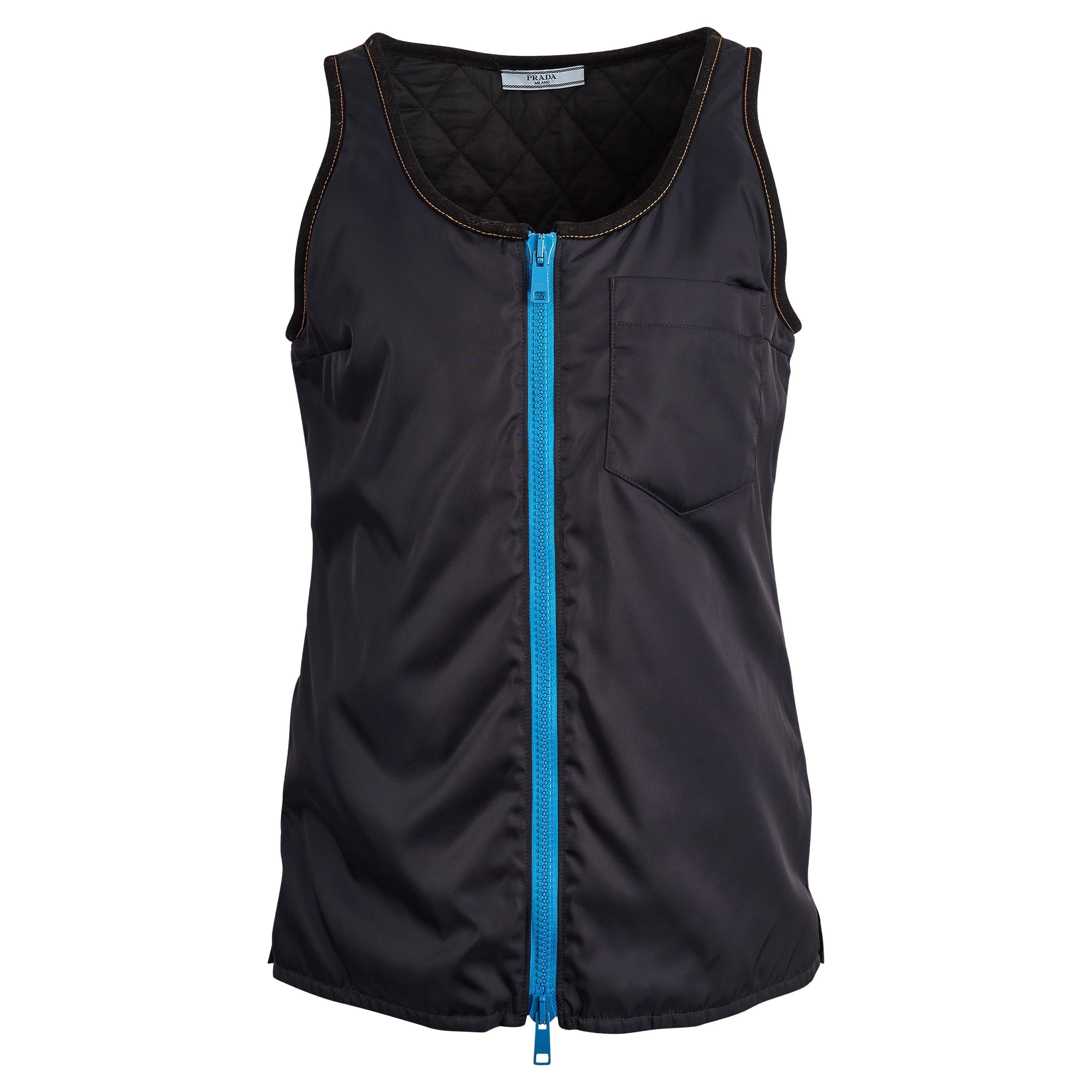 Prada 2016 Gilet senza maniche con zip in nylon blu navy