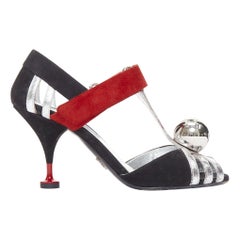 PRADA 2016 Pasarela bola cúpula espejada rojo negro mixto arquitectónico tacones EU37.5