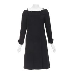 PRADA 2017 negro lana virgen off shoulder abrigo vestido minimalista IT40 S