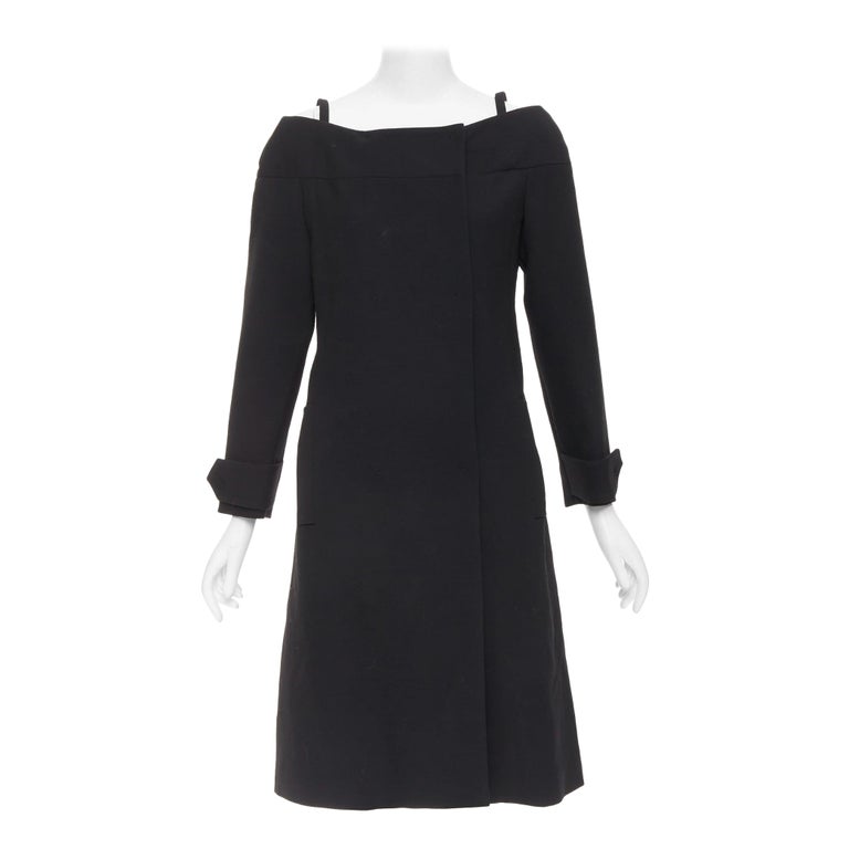 black and white dress one shoulder Black Linen Off The Shoulder Midi Dress main image 1