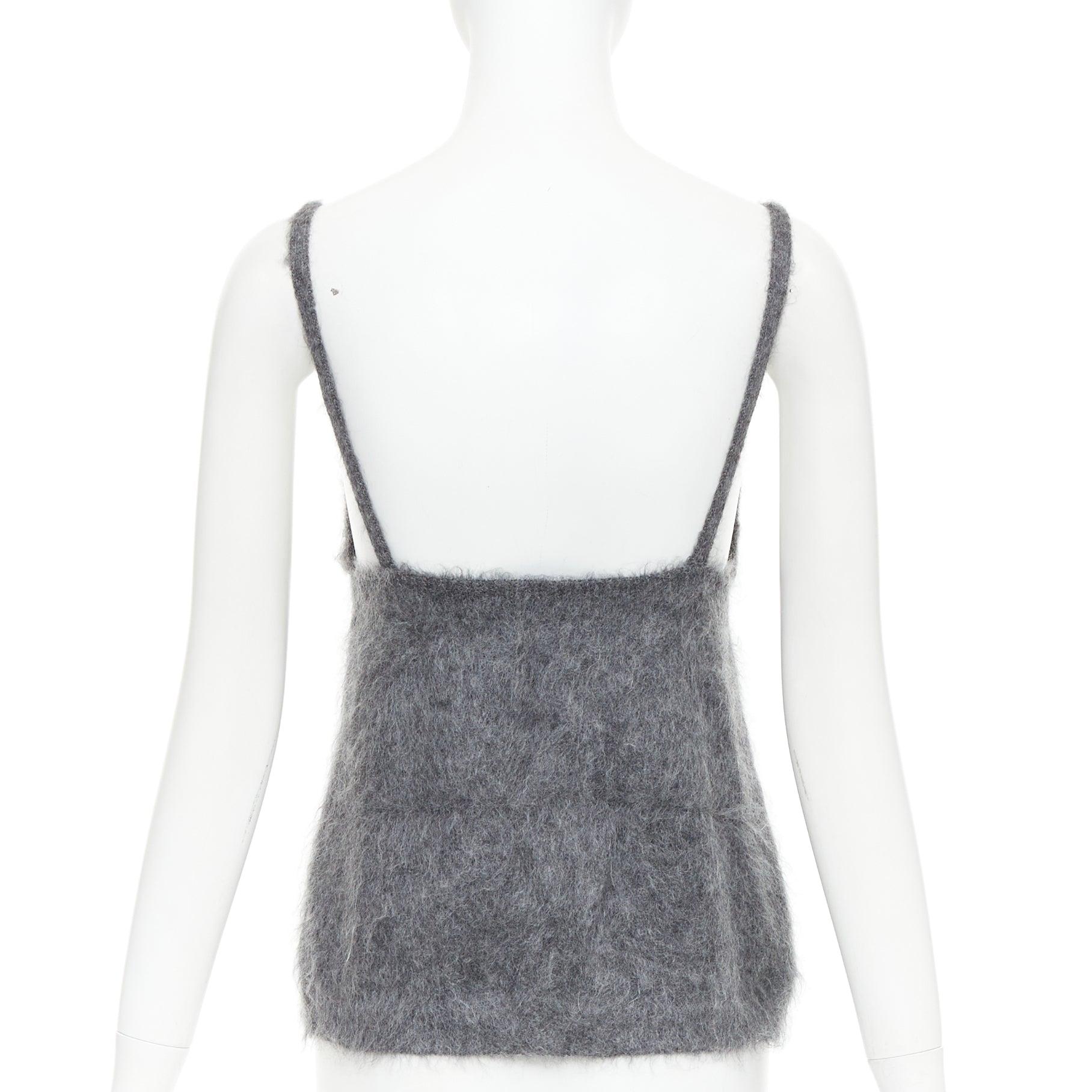 PRADA 2017 flauschiges graues Mohair-Mischung Riemchen-Camisole-Top IT38 XS Damen im Angebot