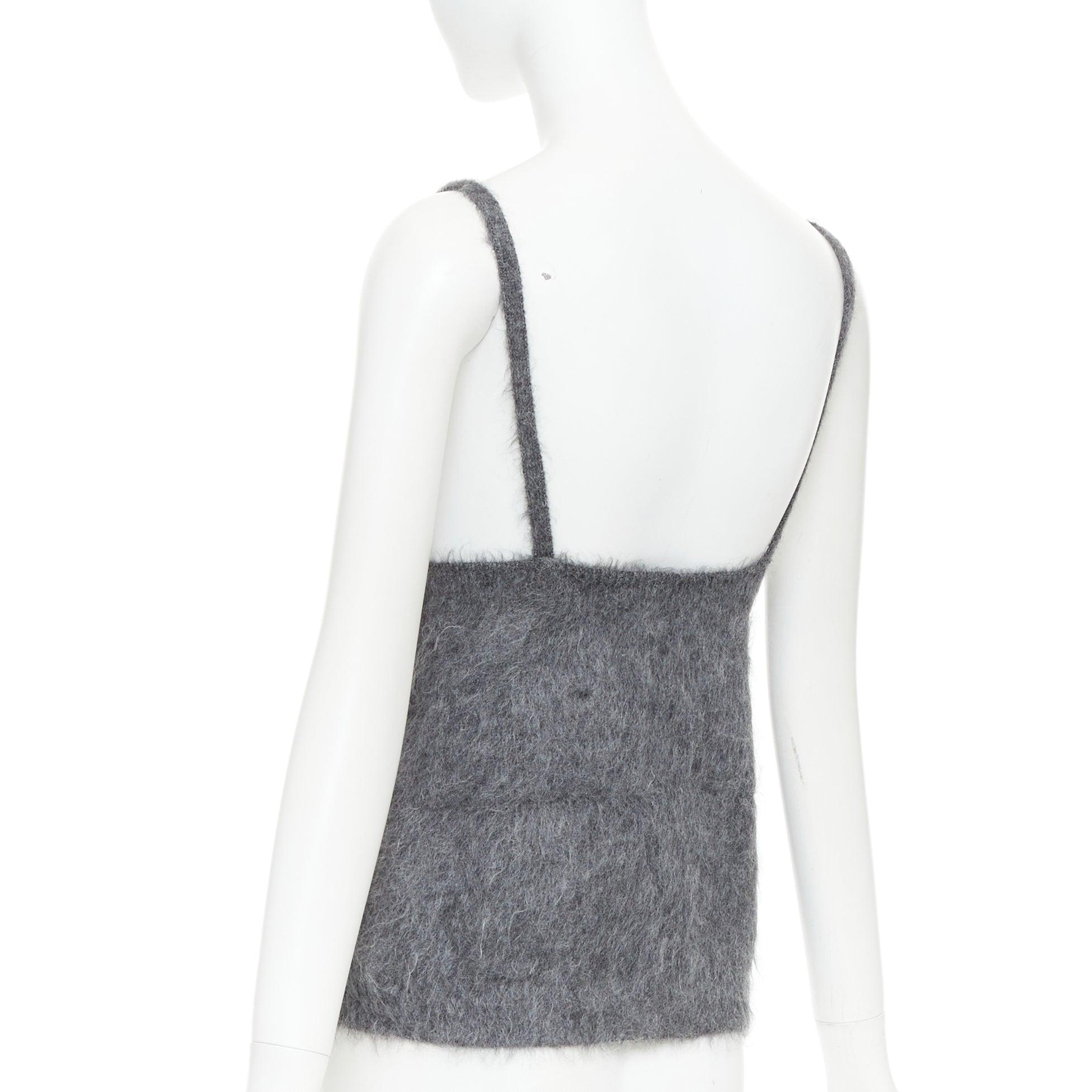 PRADA 2017 flauschiges graues Mohair-Mischung Riemchen-Camisole-Top IT38 XS im Angebot 1