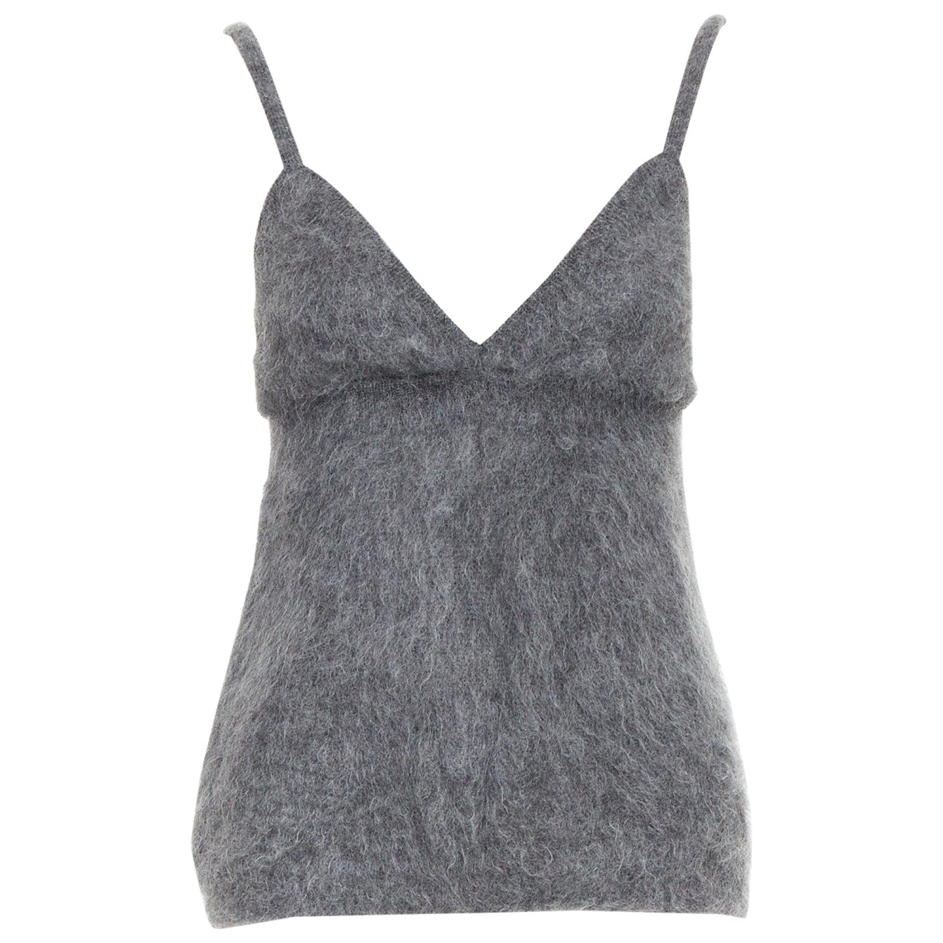 PRADA 2017 flauschiges graues Mohair-Mischung Riemchen-Camisole-Top IT38 XS im Angebot