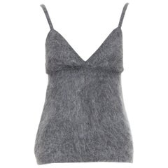 PRADA 2017 fluffy grey mohair blend strappy camisole top IT38 XS