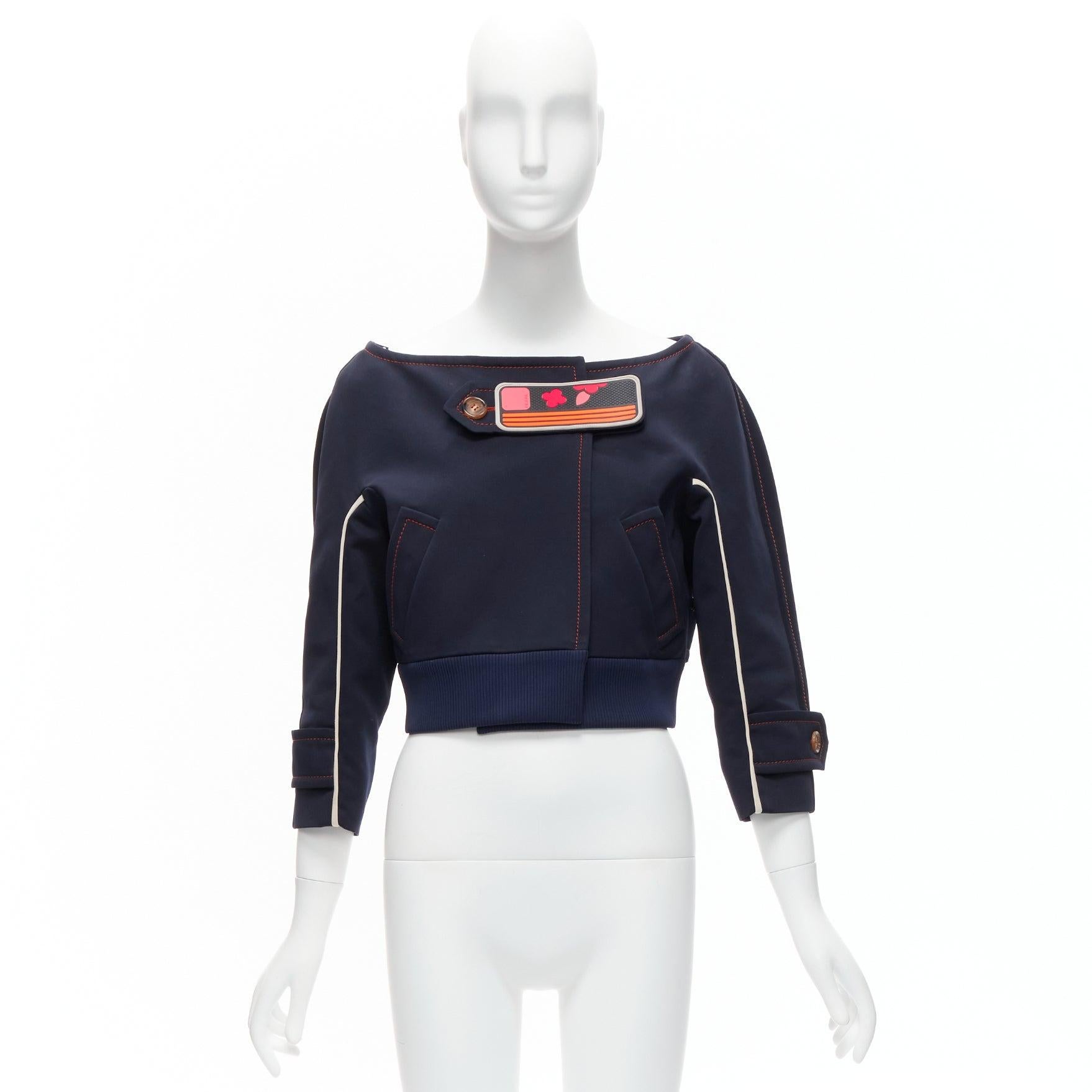 PRADA 2017 orange pink logo rubber patch navy bateau cropped jacket IT40 S 5