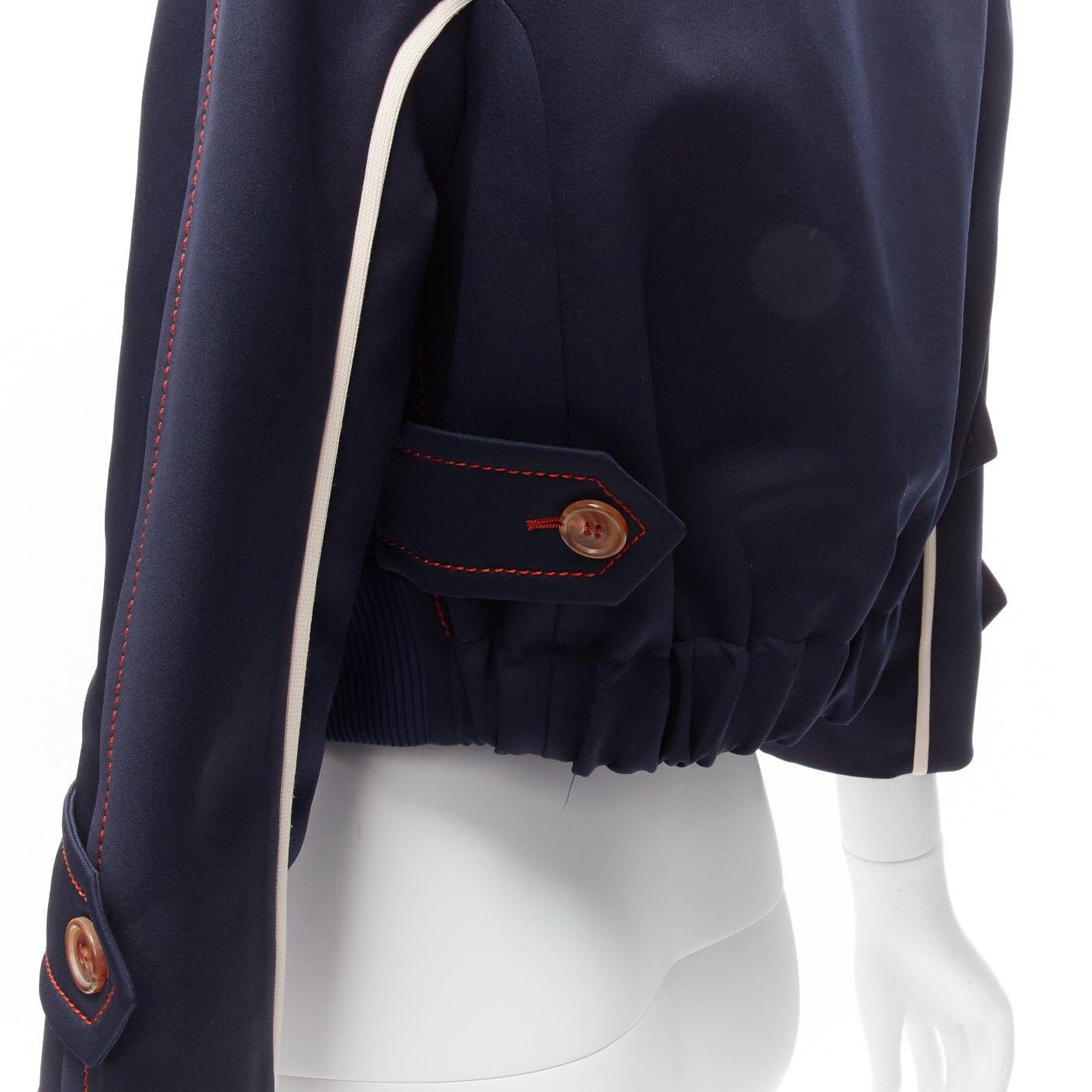 PRADA 2017 orange pink logo rubber patch navy bateau cropped jacket IT40 S 2