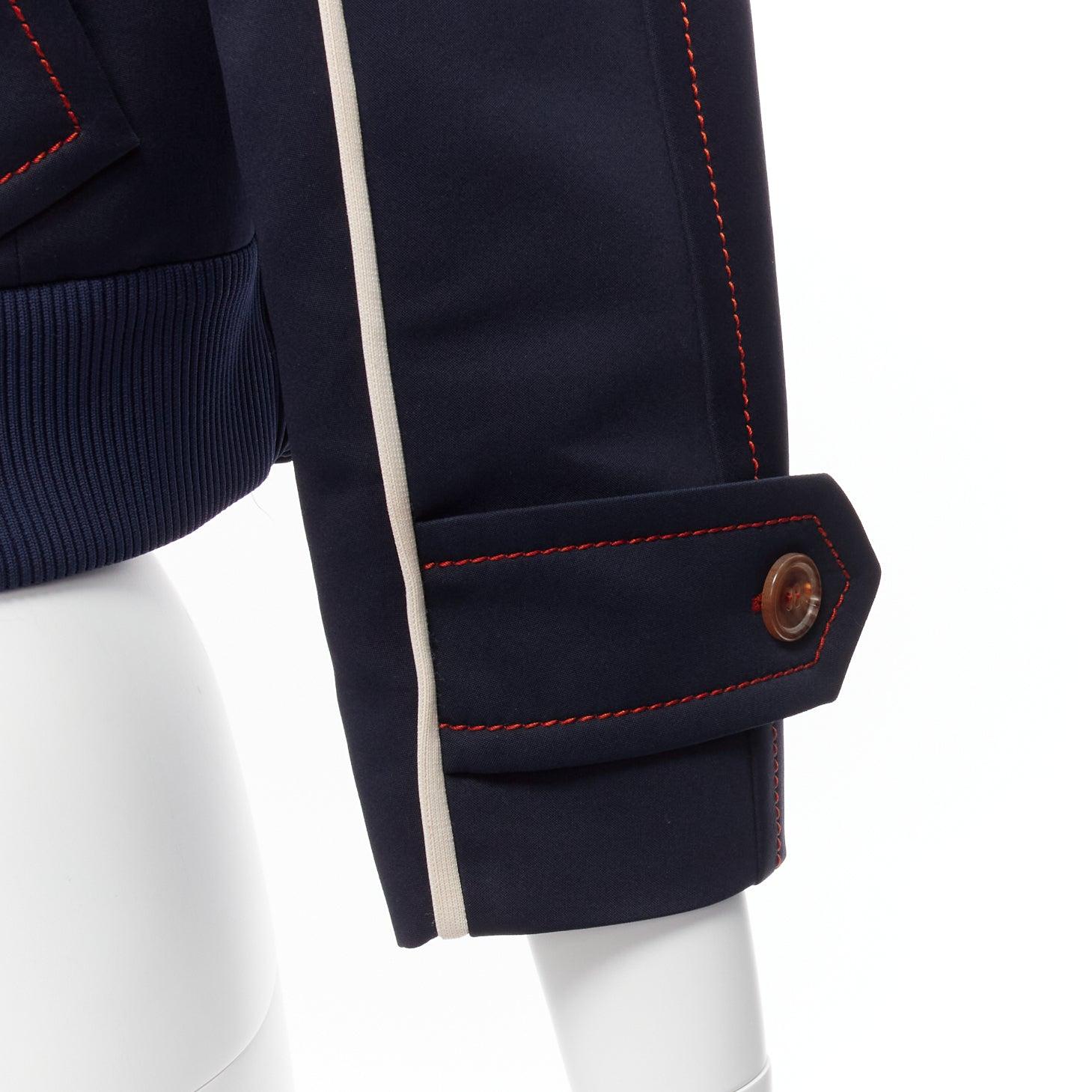 PRADA 2017 orange pink logo rubber patch navy bateau cropped jacket IT40 S 3