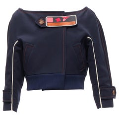 PRADA 2017 orange pink logo rubber patch navy bateau cropped jacket IT40 S