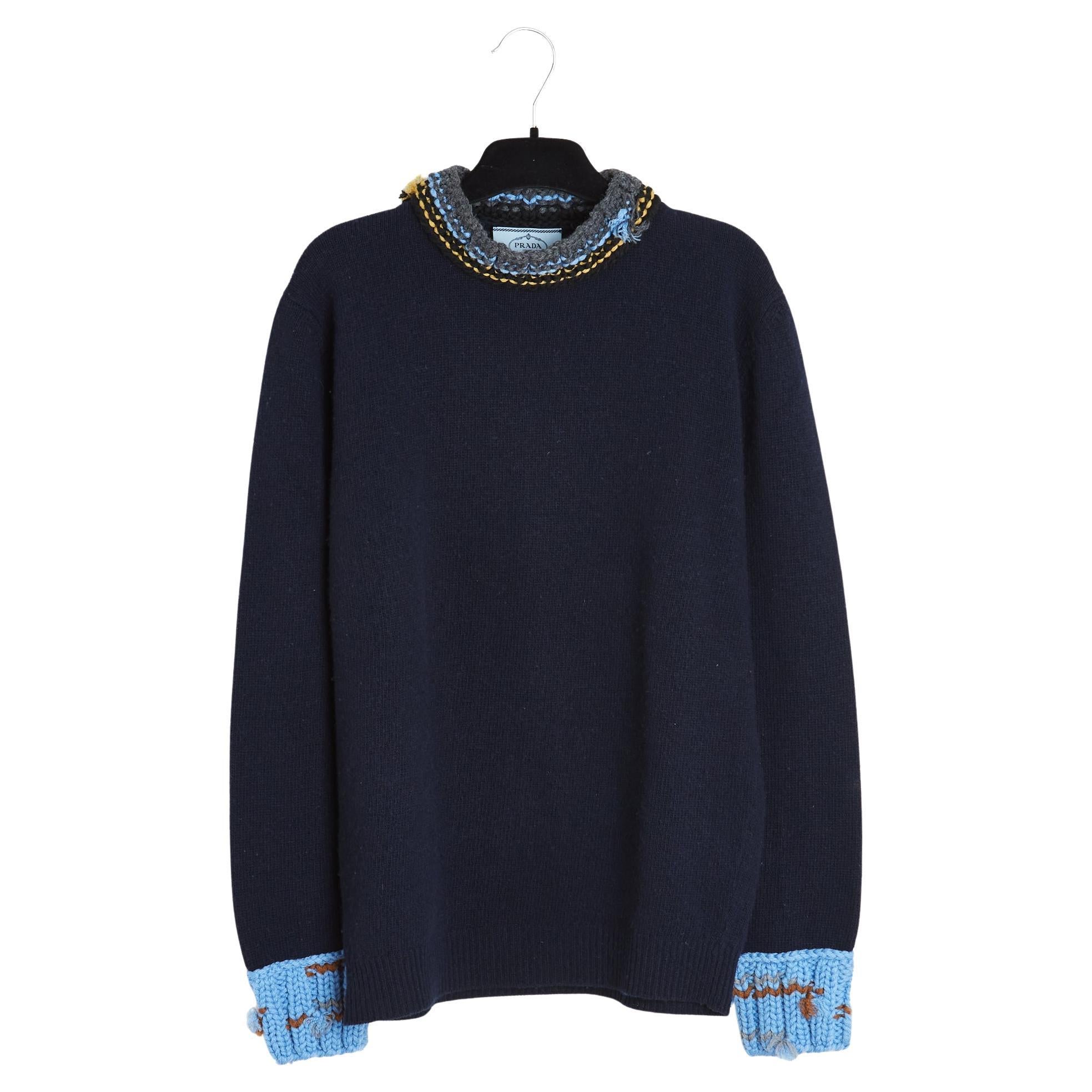 Prada 2017 Pull Marine Oversize FR36 Frankenstein Navy Wool Sweater UK8 US6