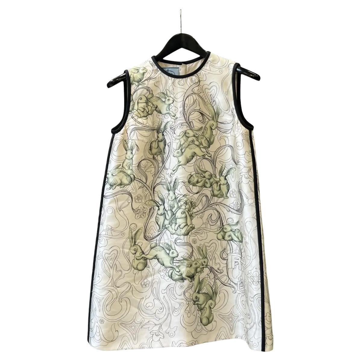 Prada 2017 Rabbit A-Line Silk Dress For Sale