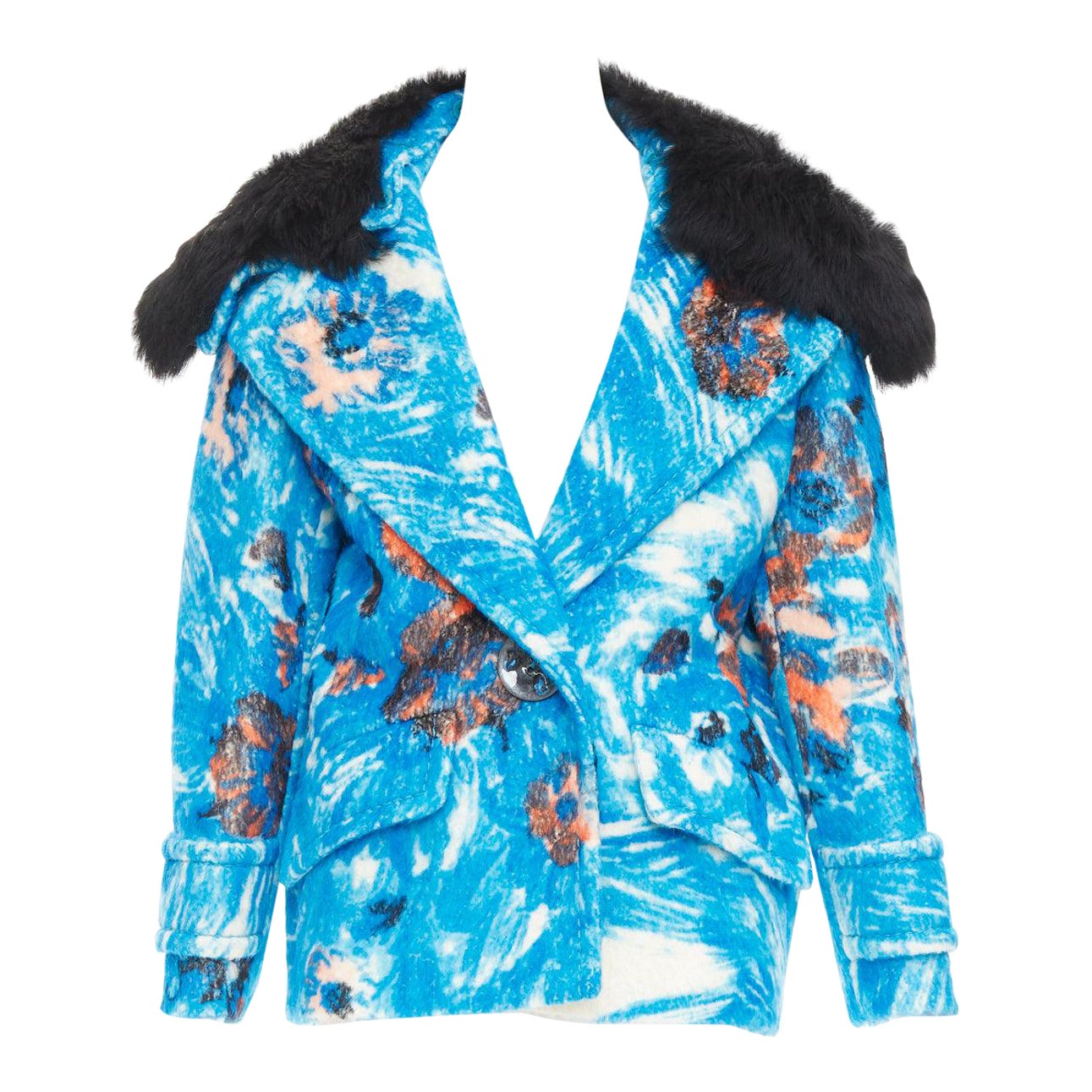 PRADA 2017 Runway alpaca wool abstract floral print shearling collar coat IT40 S