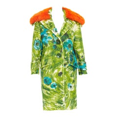 PRADA 2017 Runway alpaca wool felt floral orange sheep fur collar coat IT40 S