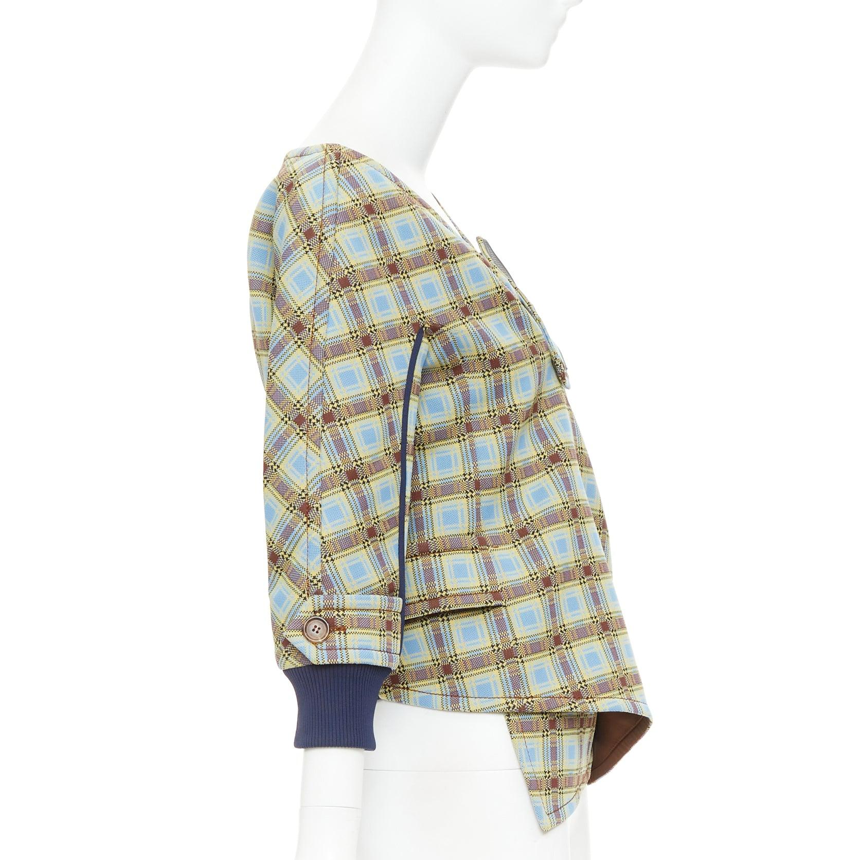 PRADA 2017 Runway blue green check patch drape collar jacket IT38 XS In condizioni buone in vendita a Hong Kong, NT